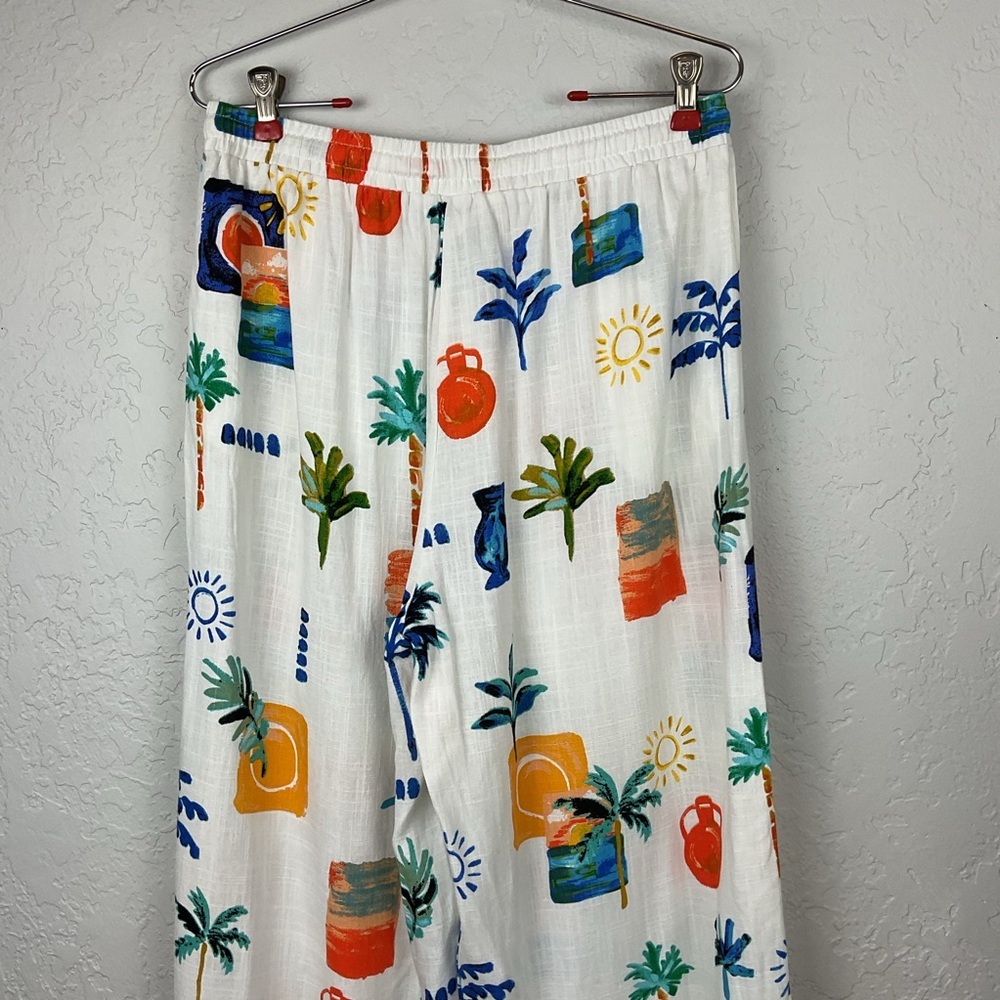 NWT  Anthropologie Label Of Love Tropical Print Wide Leg Linen Blend Pant Sz Lg - Picture 8 of 10